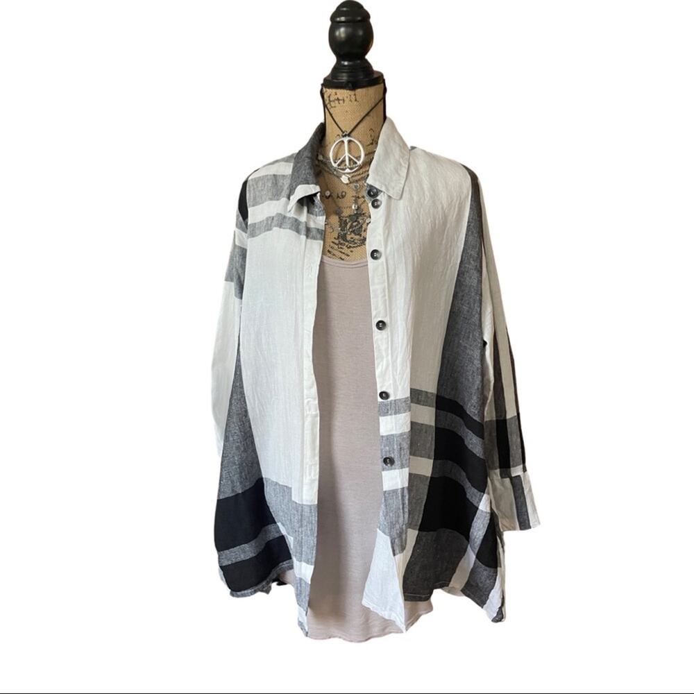 BEAU JOURS Merina Shirt Black & White 100% Linen size LARGE/X-LARGE - Picture 14 of 16